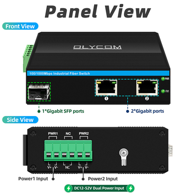 Gigabit Fiber Optical Converter Din Network Switch DC12-52V Podwójne wejście zasilania