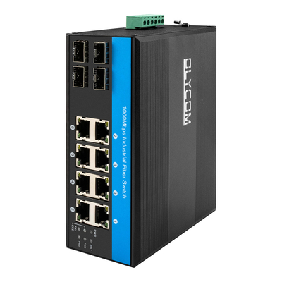 12 portów Przemysłowy przełącznik Ethernet Din Przełącznik sieciowy 4SFP+8RJ45 DC12-52V Podwójne zasilanie
