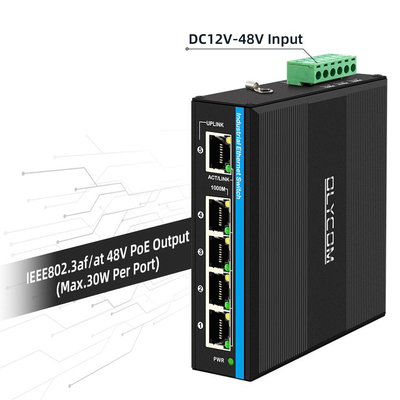 Przełącznik PoE zasilany energią słoneczną lub bateryjną, 4 porty Gigabit Ethernet, podwójne wejście 12V/24V/48VDC, CE