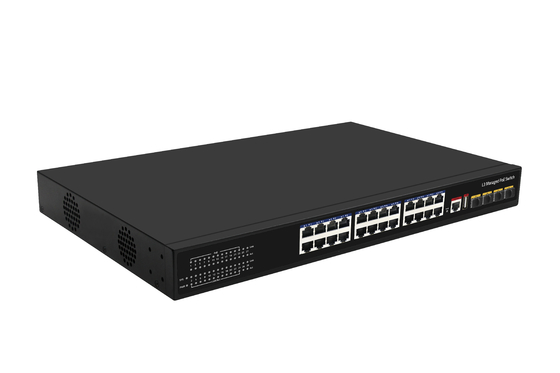 Przełącznik PoE 10G 24 portowy L3 Zarządzany Ethernet Fiber Switch 400W 4*10G Porty światłowodowe + 24*RJ45 Porty POE