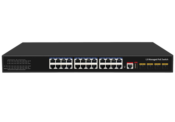 Przełącznik PoE 10G 24 portowy L3 Zarządzany Ethernet Fiber Switch 400W 4*10G Porty światłowodowe + 24*RJ45 Porty POE