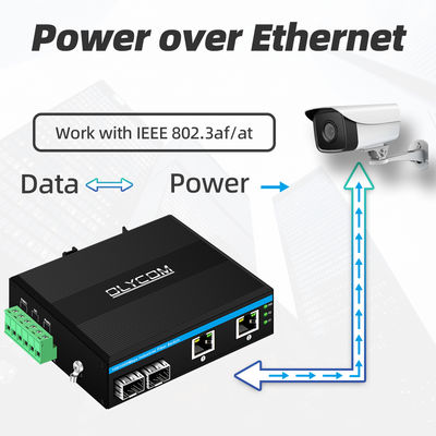 Przemysłowy przełącznik POE z 2 portami SFP + 2 portami RJ45 6KV ochroną przed przesileniami i zasilaczem DC48V do użytku zewnętrznego