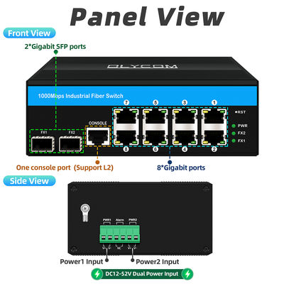 Wytrzymały zarządzalny przełącznik Ethernet z chipsetem Vitesse, 2 porty SFP, 8 portów RJ45, przemysłowy przełącznik Ethernet z zarządzaniem SNMP