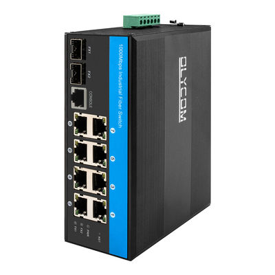 Wytrzymały zarządzalny przełącznik Ethernet z chipsetem Vitesse, 2 porty SFP, 8 portów RJ45, przemysłowy przełącznik Ethernet z zarządzaniem SNMP