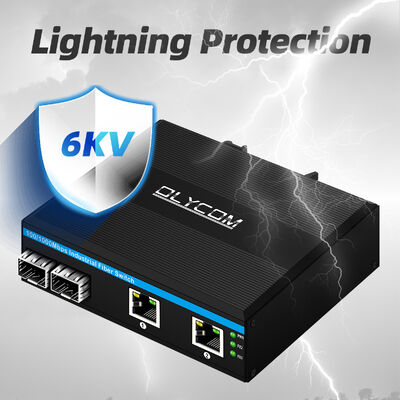 Industrial Unmanaged POE Switch with 6KV Surge Protection, Wide Temperature Range -40°C to +75°C, and 2 SFP + 2 RJ45 Ports