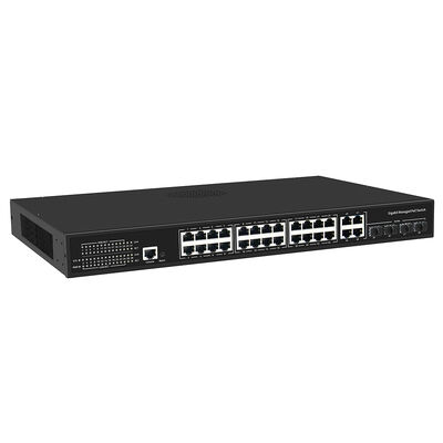 24 Port Commercial Managed PoE Switch 300W Budget With 4 Gigabit Uplinks Single AC Powered