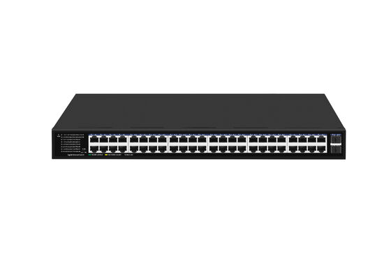 Przełącznik Gigabit Ethernet 48-portowy z uplinkami światłowodowymi SFP, niezarządzany, montowany w szafie rack, wejście 220V, certyfikat CE