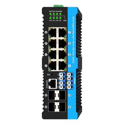 Przemysłowy przełącznik światłowodowy z 4 portami 10G SFP+ i 8 portami 10/100/1000Mbps PoE do trudnych warunków