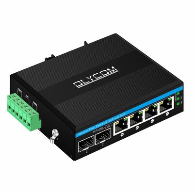 Przemysłowy przełącznik światłowodowy 2.5G PoE 4-portowy PoE+ z 2 portami SFP 10G Uplink na szynę DIN