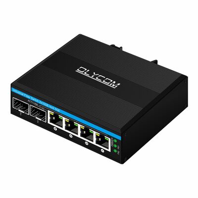 Przemysłowy przełącznik światłowodowy 2.5G PoE 4-portowy PoE+ z 2 portami SFP 10G Uplink na szynę DIN