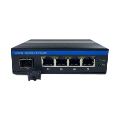 Przemysłowy przełącznik POE z 1 portem SFP i 4 portami RJ45 do instalacji kolei DIN