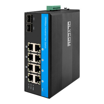 10 portów Gigabit Industrial Network Switch SFP Fiber Uplink Din Rail niezarządzany