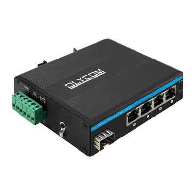 Przemysłowy przełącznik POE z 1 portem SFP i 4 portami RJ45 do instalacji kolei DIN