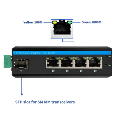 Mini 5 Port Gigabit Industrial Fiber Switch SFP Uplink Unmanaged Din Rail Typ DC12V