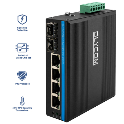 Przełącznik sieci przemysłowej 6 Port 100M/1000M Włókno nieprzebrane DIN Rail 12V 24V wejście