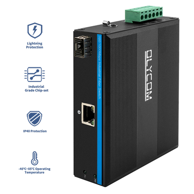 Przemysłowy konwerter multimedialny Ethernet Gigabit Din Rail Podwójne wejście zasilania niezarządzane